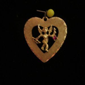 Jewelry - 14KT Gold Heart Charm with Cherb & Ruby Jewelry - 14KT Gold Heart Charm with Cherb & Ruby
